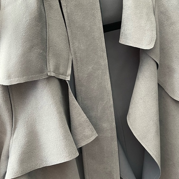 3/4 Length Baby Blue Faux Suede Trench Coat. Brand New / Never Worn - Picture 3 of 6